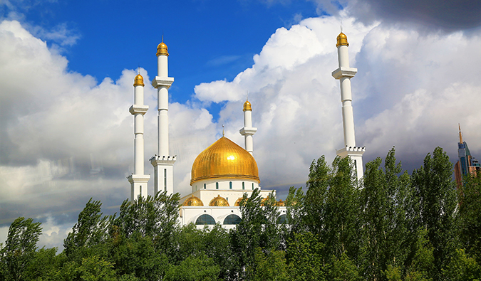 a gold-topped mosque in Kazakhstan