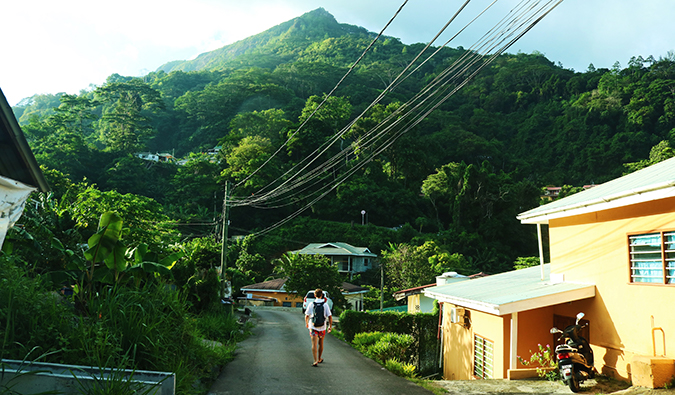 people walking down the street in the Seychelles