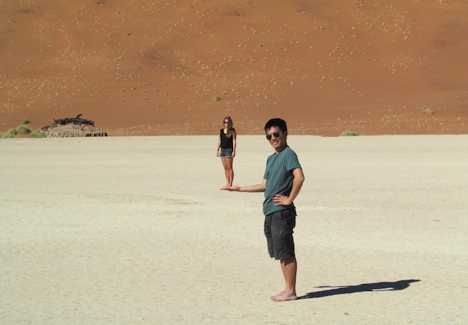 Playing with perspective with my tour group in Deadvlei, Nambibia