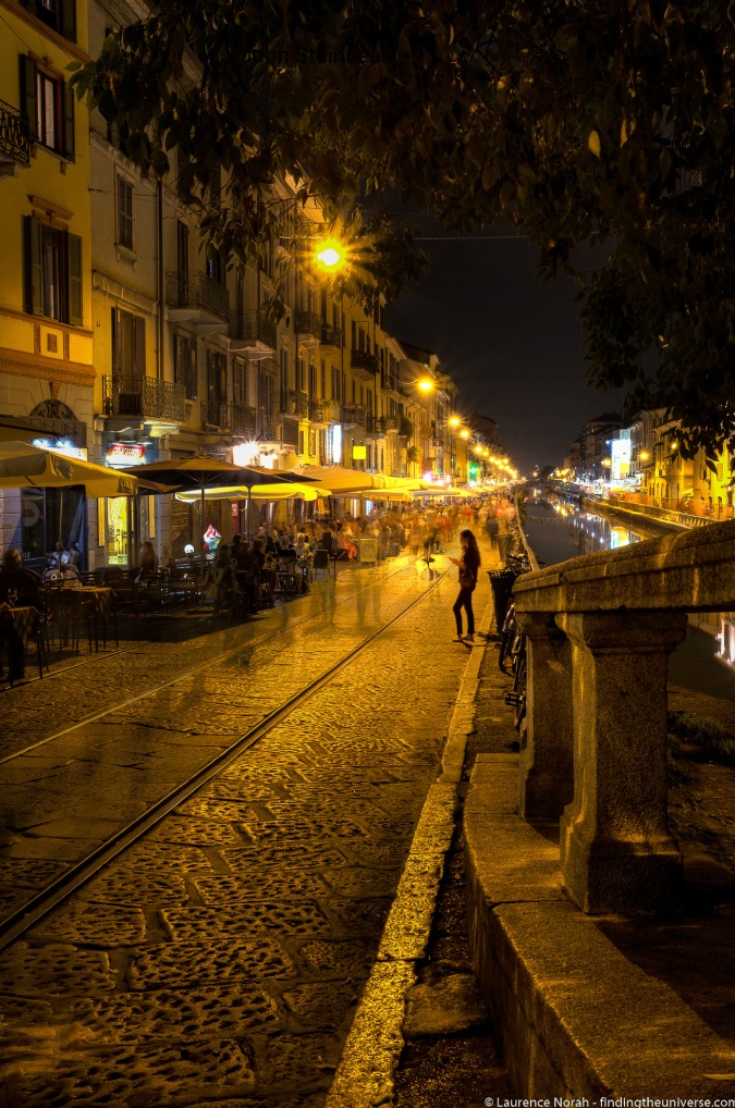 Romantic photo of a nighttime street and canal in Europe