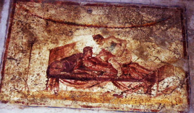 A painting of the brothel at Pompeii