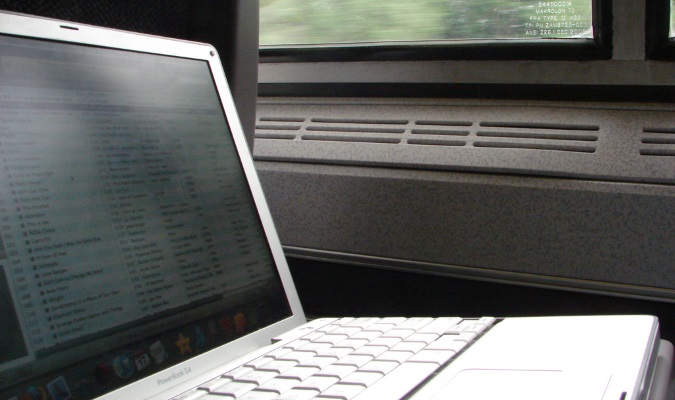 Laptop traveling on a train ride overseas