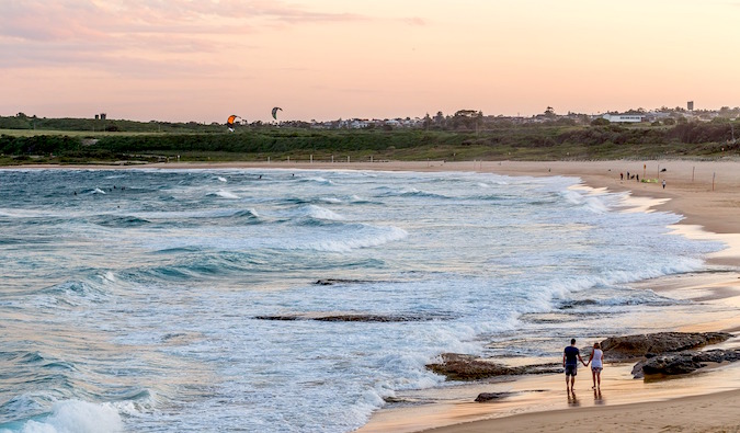 Pink sunset on the beach in Sydney