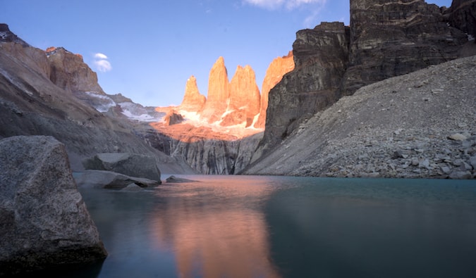 The Torres mountains in Torres del Paine National Park in Patagonia