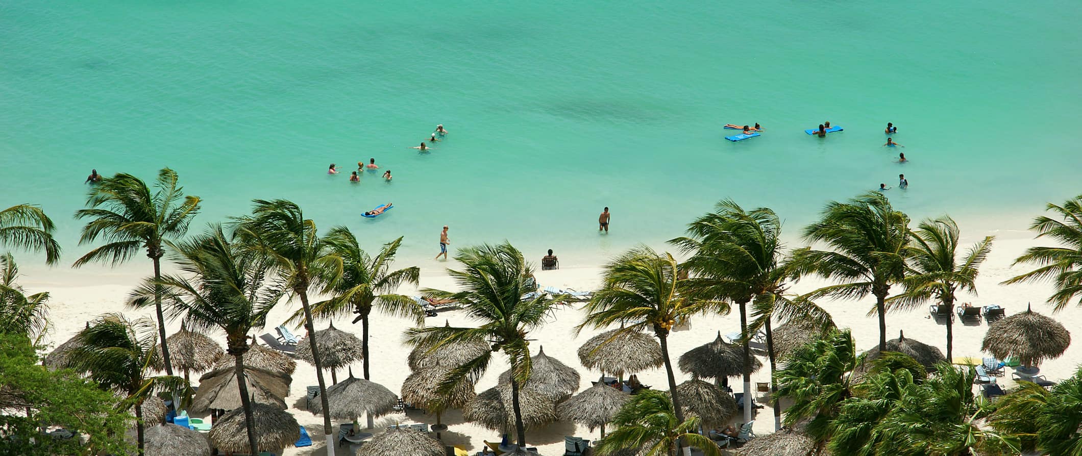 Colorful buildings in sunny Aruba in the Caribbean