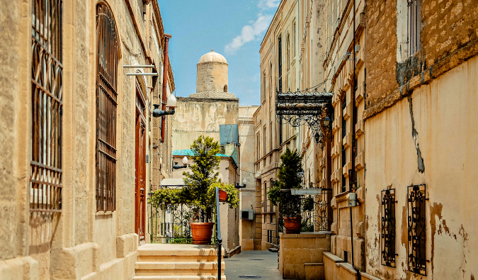 pretty streets in Baku, Azerbaijan in a residential area of the city