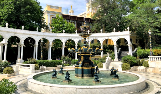 a huge, fancy fountain in Azerbaijan with figures and sculptures