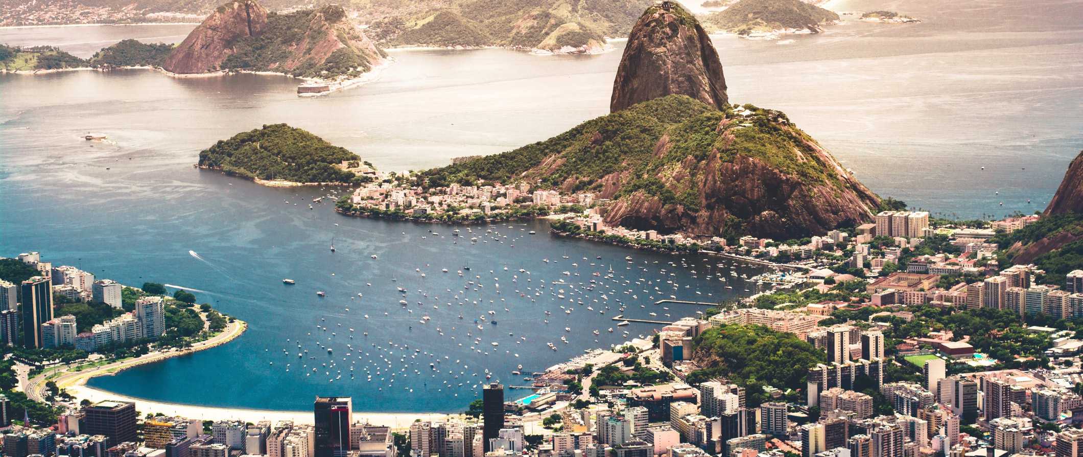 The iconic view over Rio de Janeiro in Brazil as seen from the Wonder of the World Christ the Redeemer