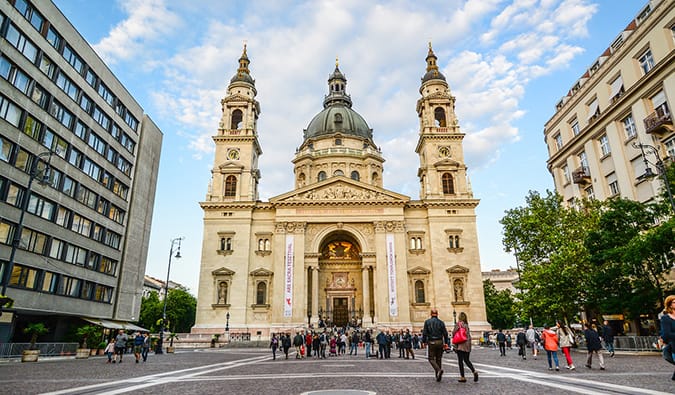 a historic church and square in Budapest