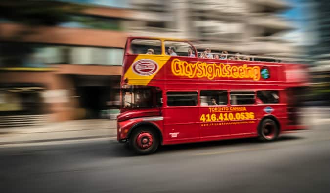 A double-decker tourist bus in Toronto, Canada