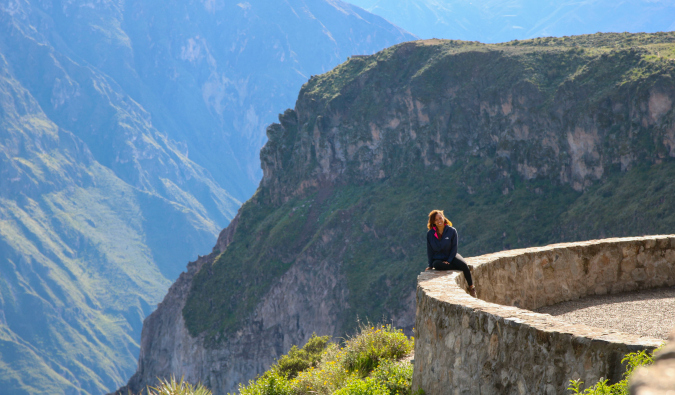 Heather, a solo female traveler, in the mountains of Peru