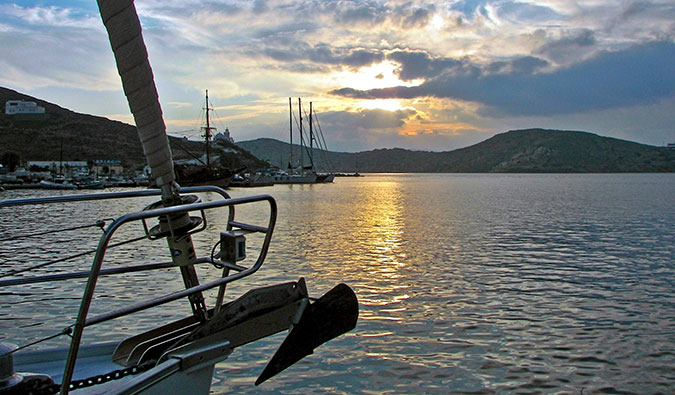 Sailing in the picturesque waters off Ios, Greece