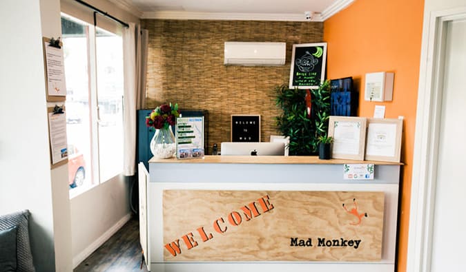 Check-in desk at Mad Monkey on Broadway in Sydney, Australia