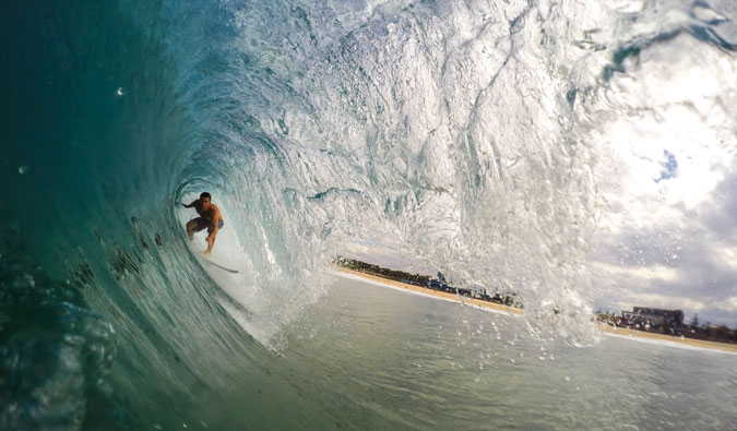 A surfer in the barrel in Australia