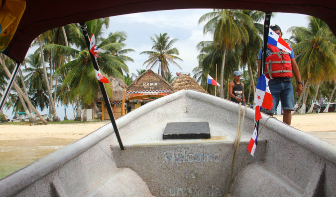 Riding a small boat in Panama