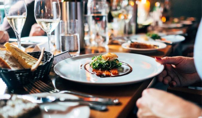 fine dining restaurant with fancy food on a white plate