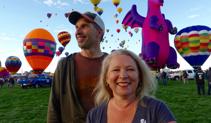 marc and julie from RV Love looking at balloons