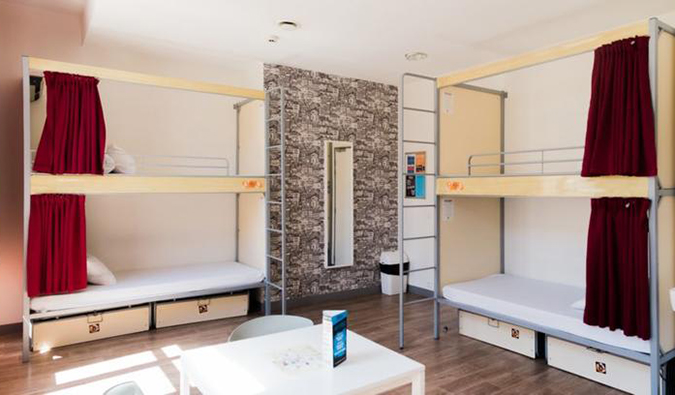 basic 4-bed dorm room at St. Christopher’s Gare du Nord hostel