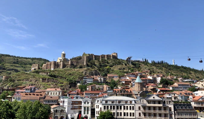 A view overlooking Tbilisi, Georgia on a bright sunny day