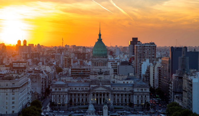 Sunset over the urban skyline in Argentia