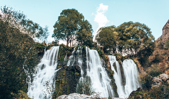 water flowing over a beautiful waterfall in Armenia