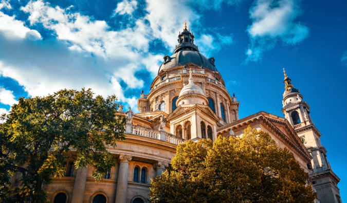 The historic St. Stephen's Basilica of Budapest, Hungary on a sunny summer day