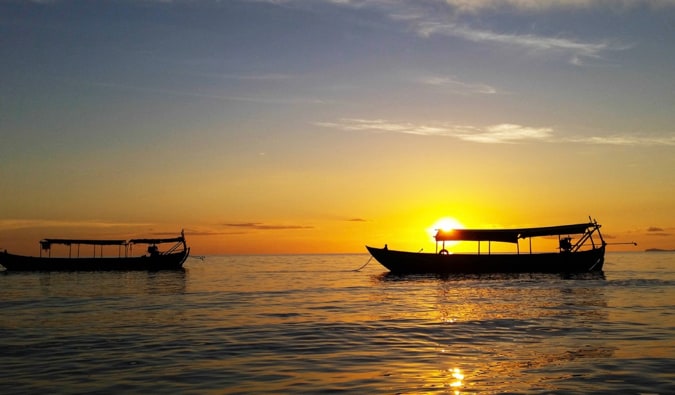 Boats floating in the water near Sihanoukville, Cambodia