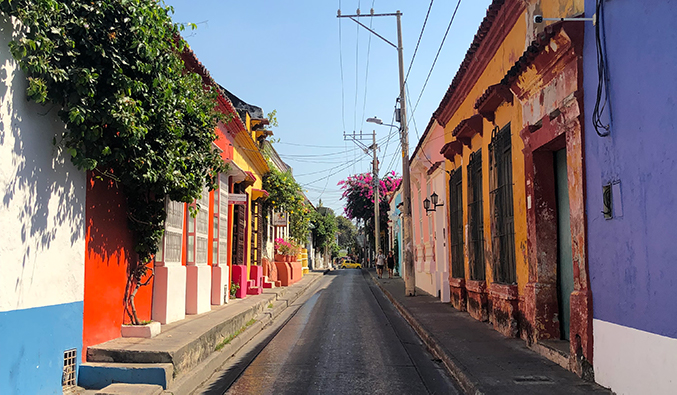 a colorful street in Cartagena