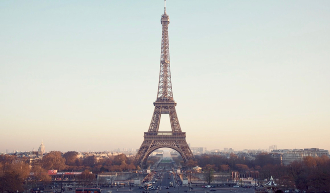 The Eiffel Tower in Paris on a clear day