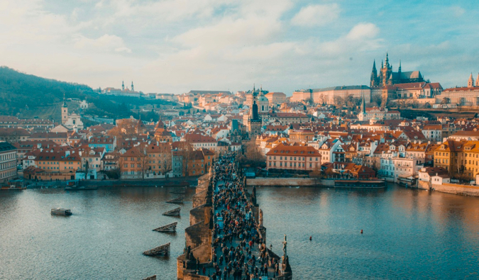 A bridge full of tourists in Prague