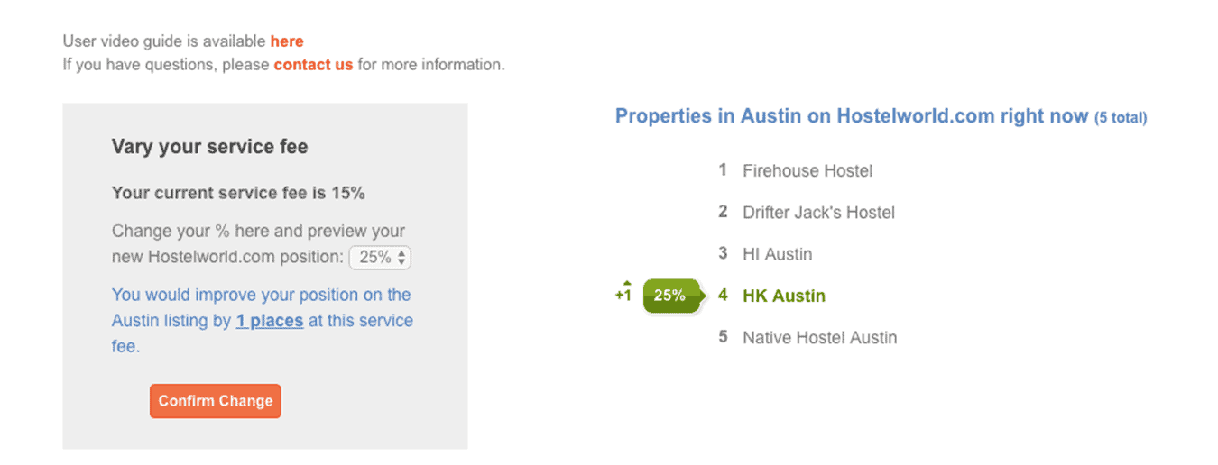 HK Austin's Hostelworld rank with 25% commission