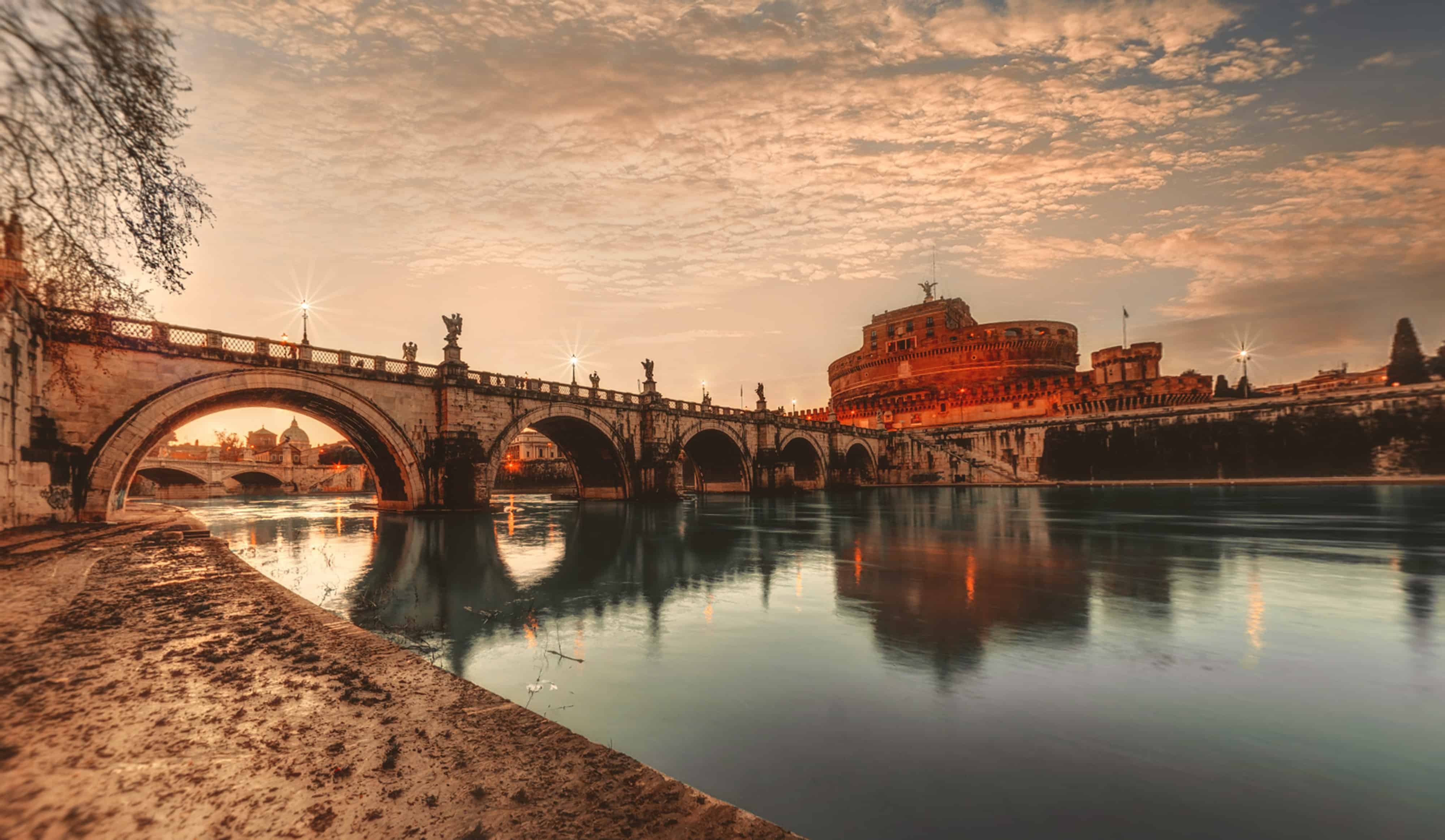 The historic architecture of Italy at sunset