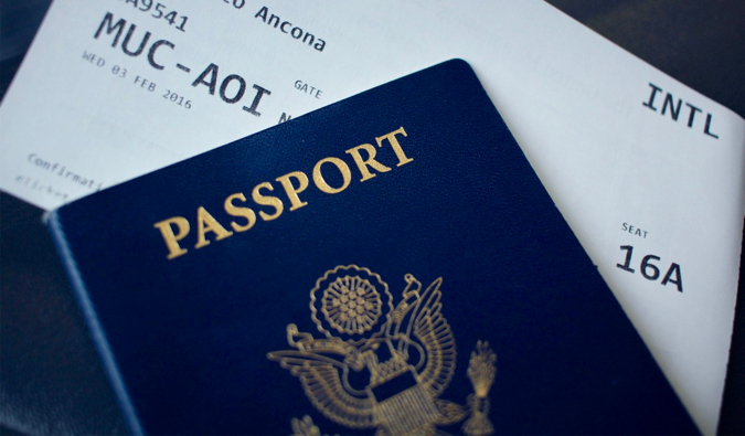 A photo of a blue US passport
