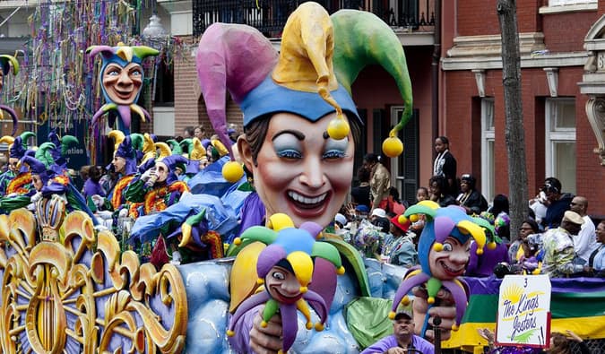 One of the many floats in the Mardi Gras parade in New Orleans, USA