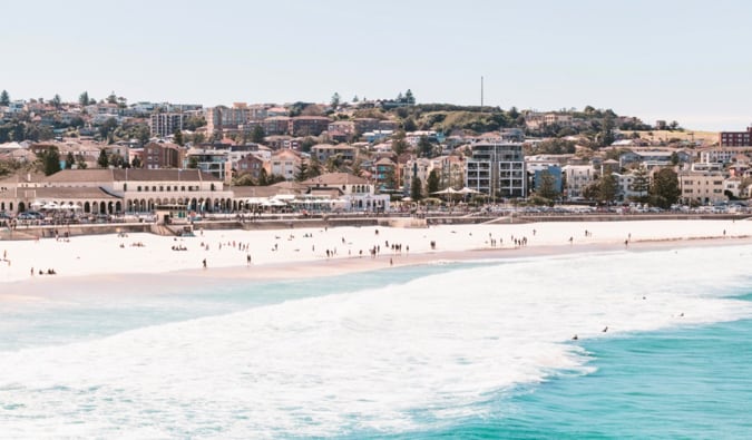 People relaxing and enjoying the weather at Bondi Beach, Australia