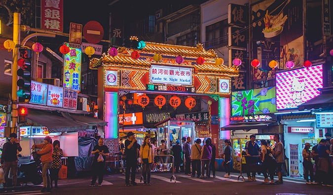 A busy market at night in Taiwan