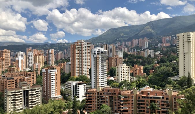 A photo overlooking the buildings of Medellin, Colombia on a sunny day