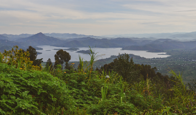 Views over the twin lakes in Musanze and the Virunga Mountain Range