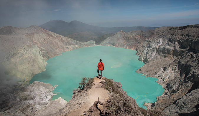 Yana in front of a thermal pool