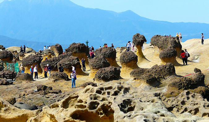 the lunar-like landscape of Yehliu Geopark, Taiwan