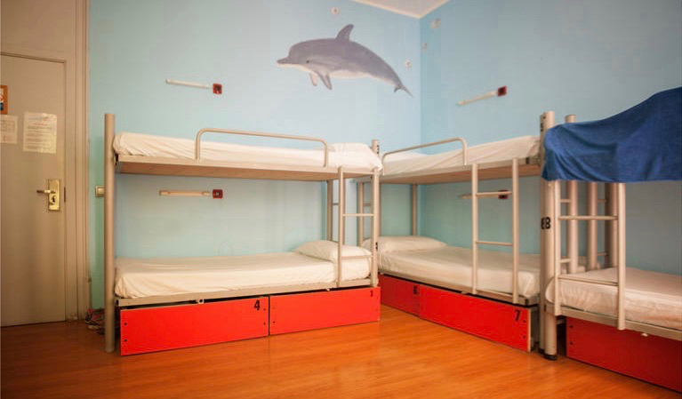 The dorm room of the Mediterranean Youth Hostel in Barcelona, Spain