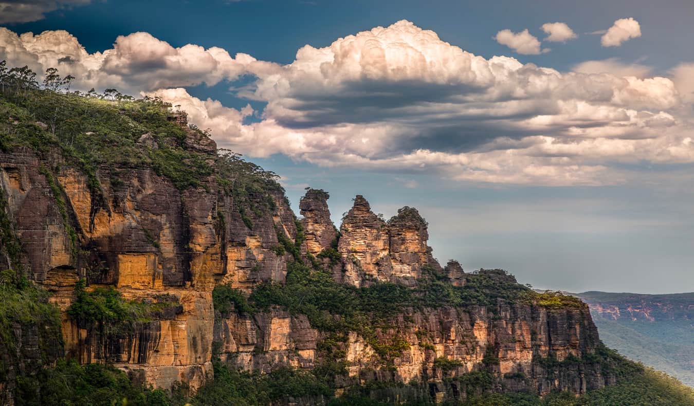 The Blue Mountains near Sydney, Australia surrounded by rugged terrain