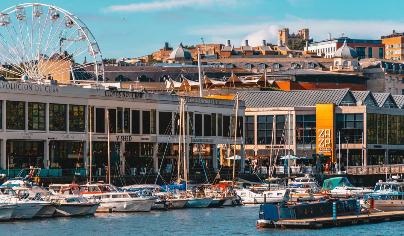 The colorful buildings along the waterfront in Bristol, UK