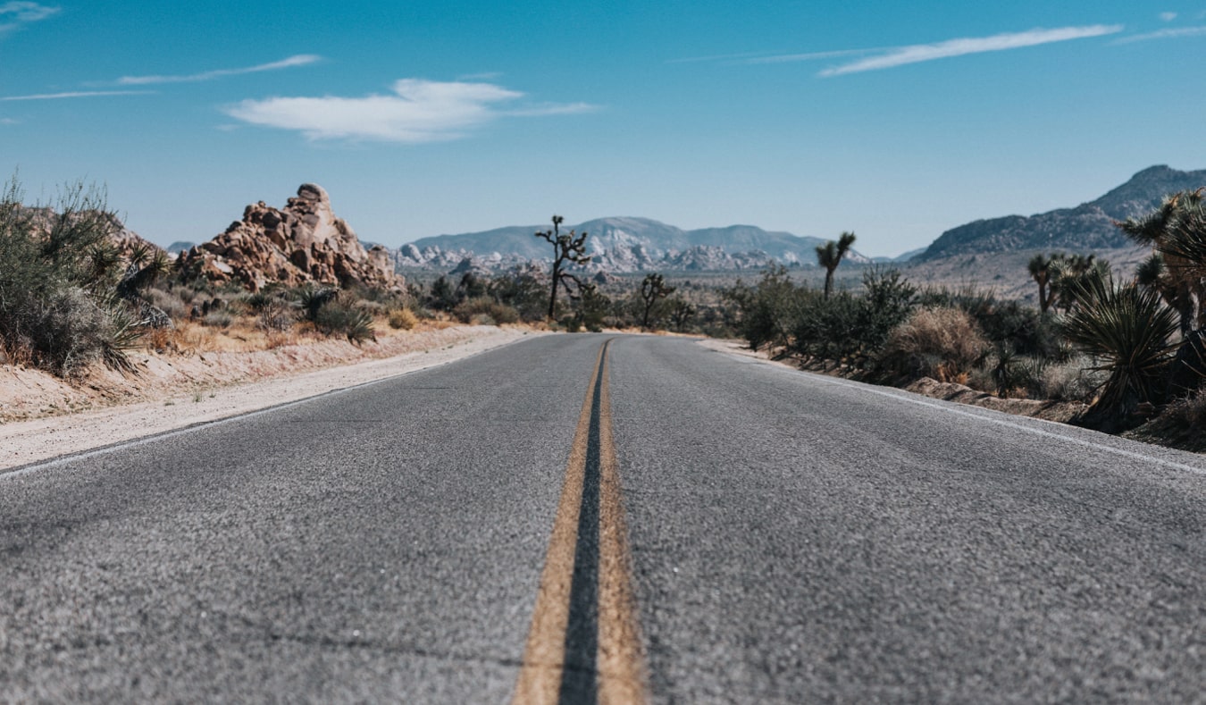 An open road in Joshua Tree National Park, California, USA