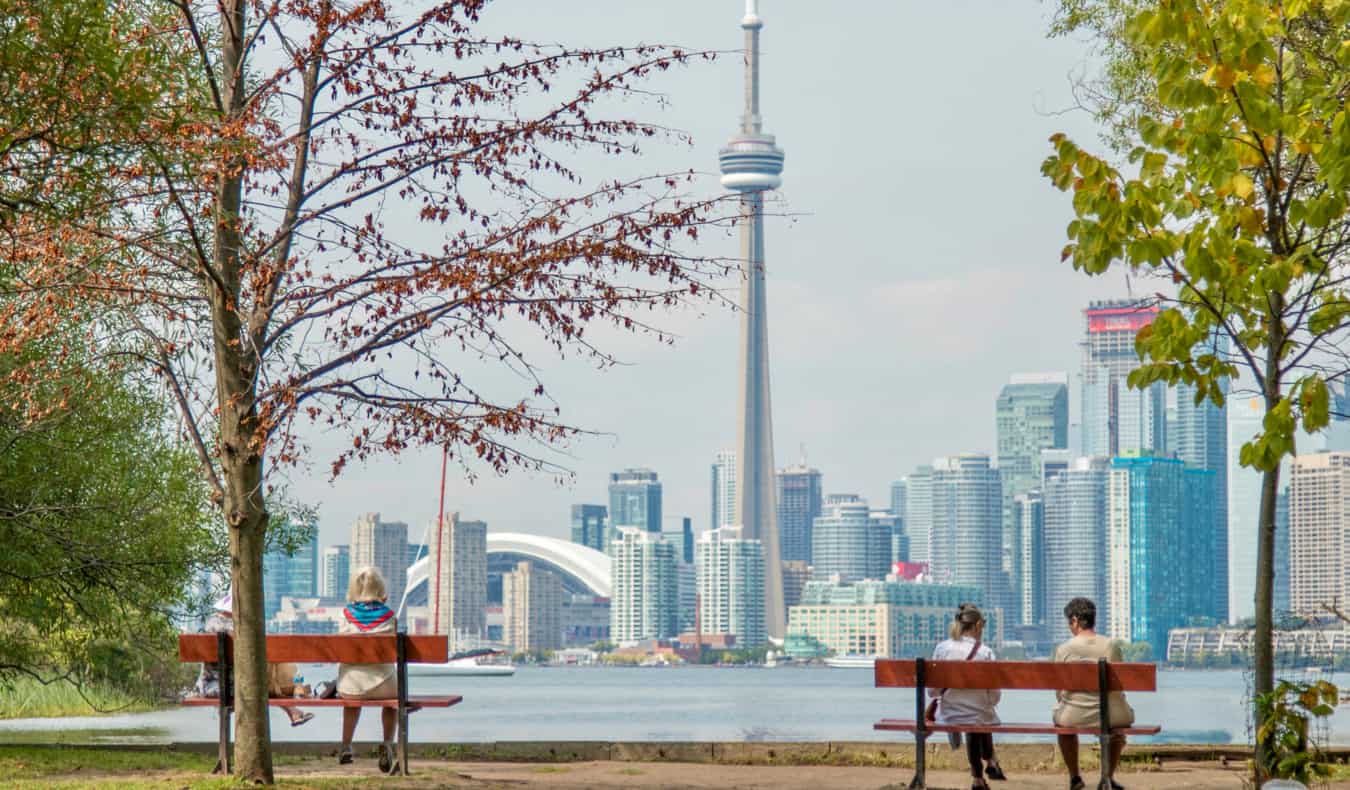 The iconic skyline of Toronto, Canada as seen from the island