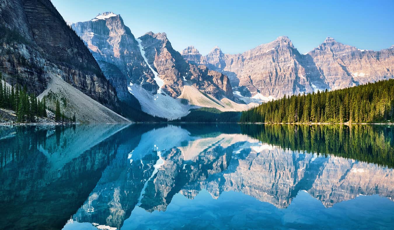 The vivid waters of Moraine Lake in Banff National Park, Alberta