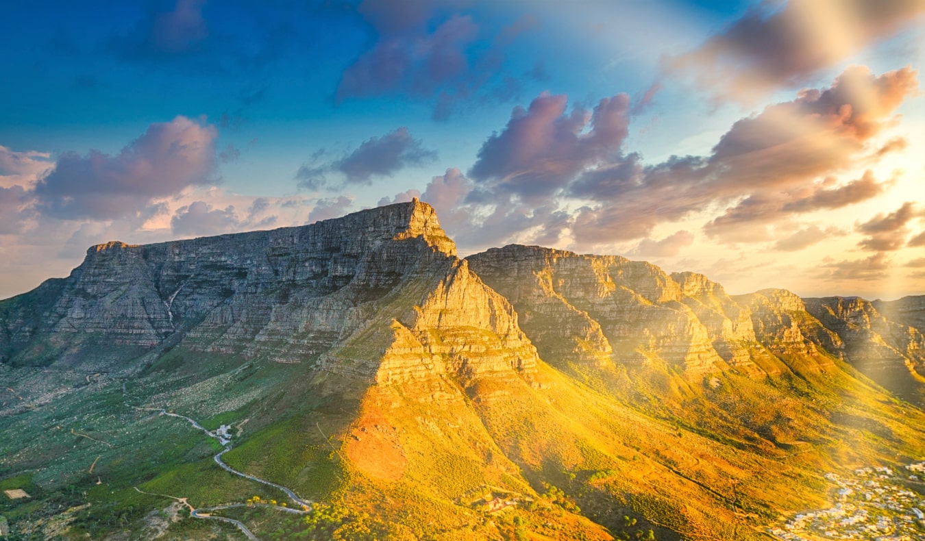 The massive Table Mountain near the coast of Cape Town, South Africa