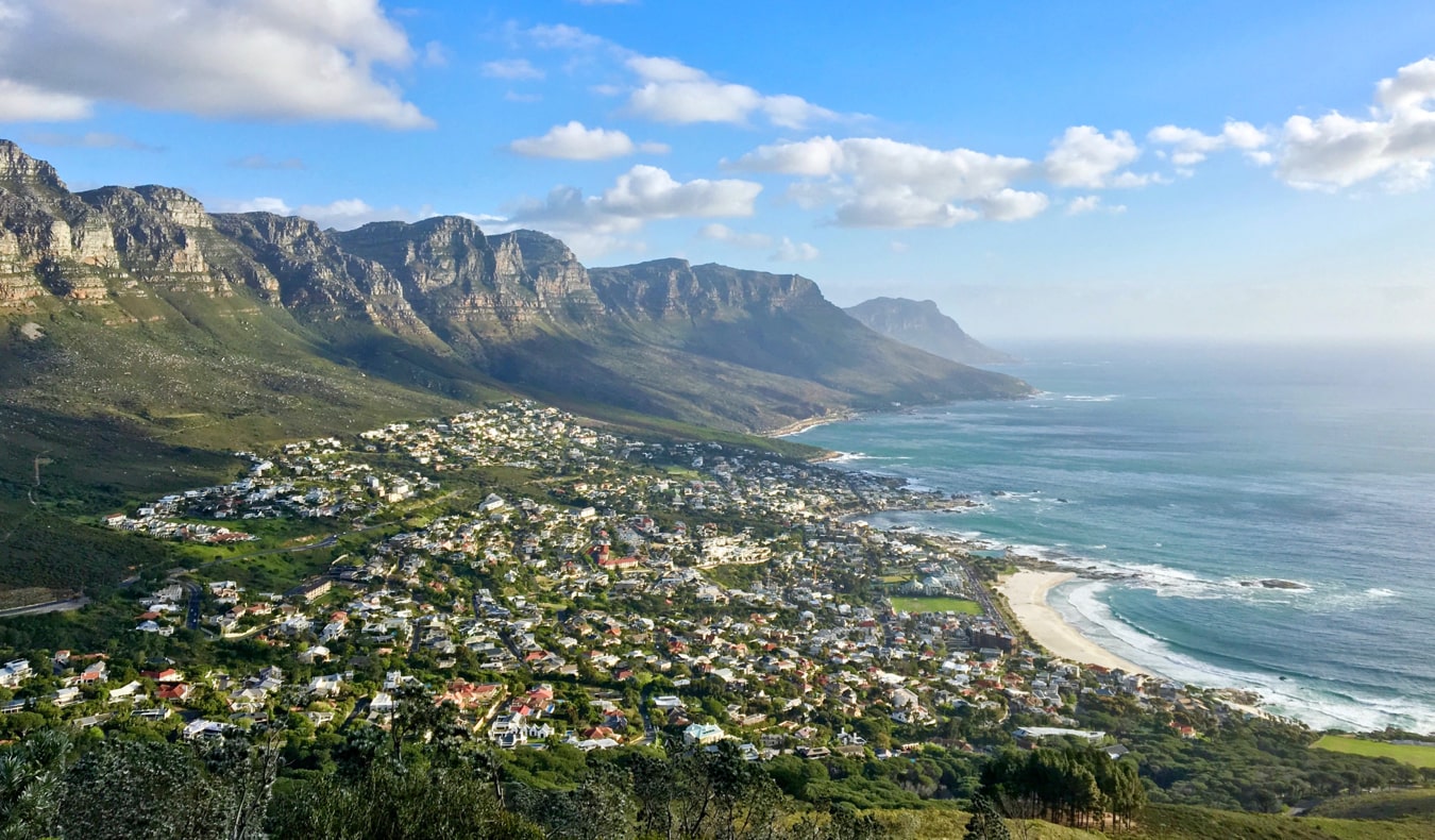 The towering Lion's Head mountain over Cape Town, South Africa during the sunrise