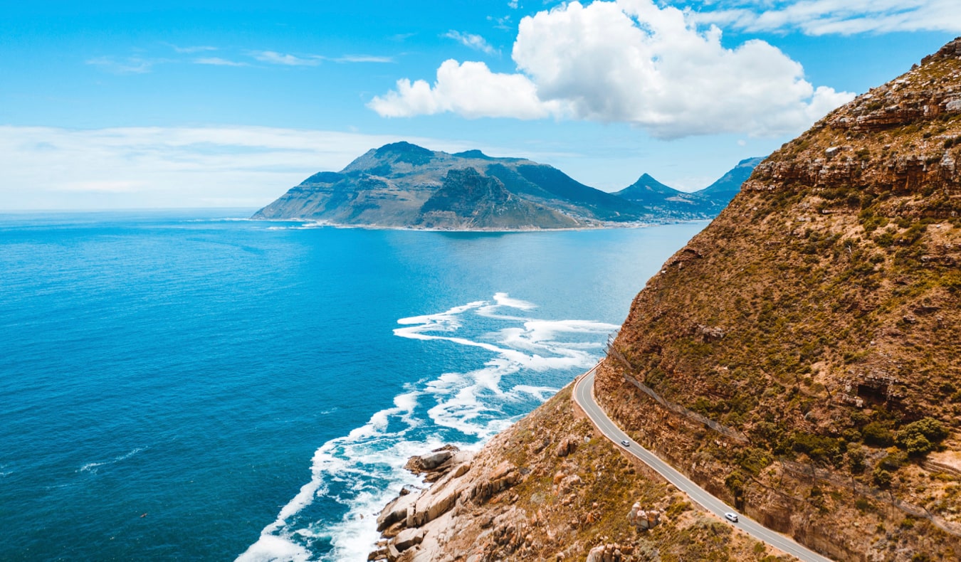 The winding coastal road along Chapman's Peak near Cape Town, South Africa