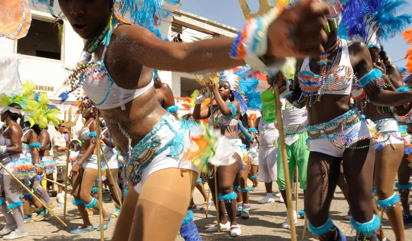 Locals dancing in a parade in the Caribbean